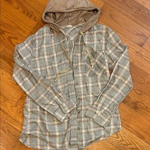 Hem & Thread Plaid Shirt with Hood